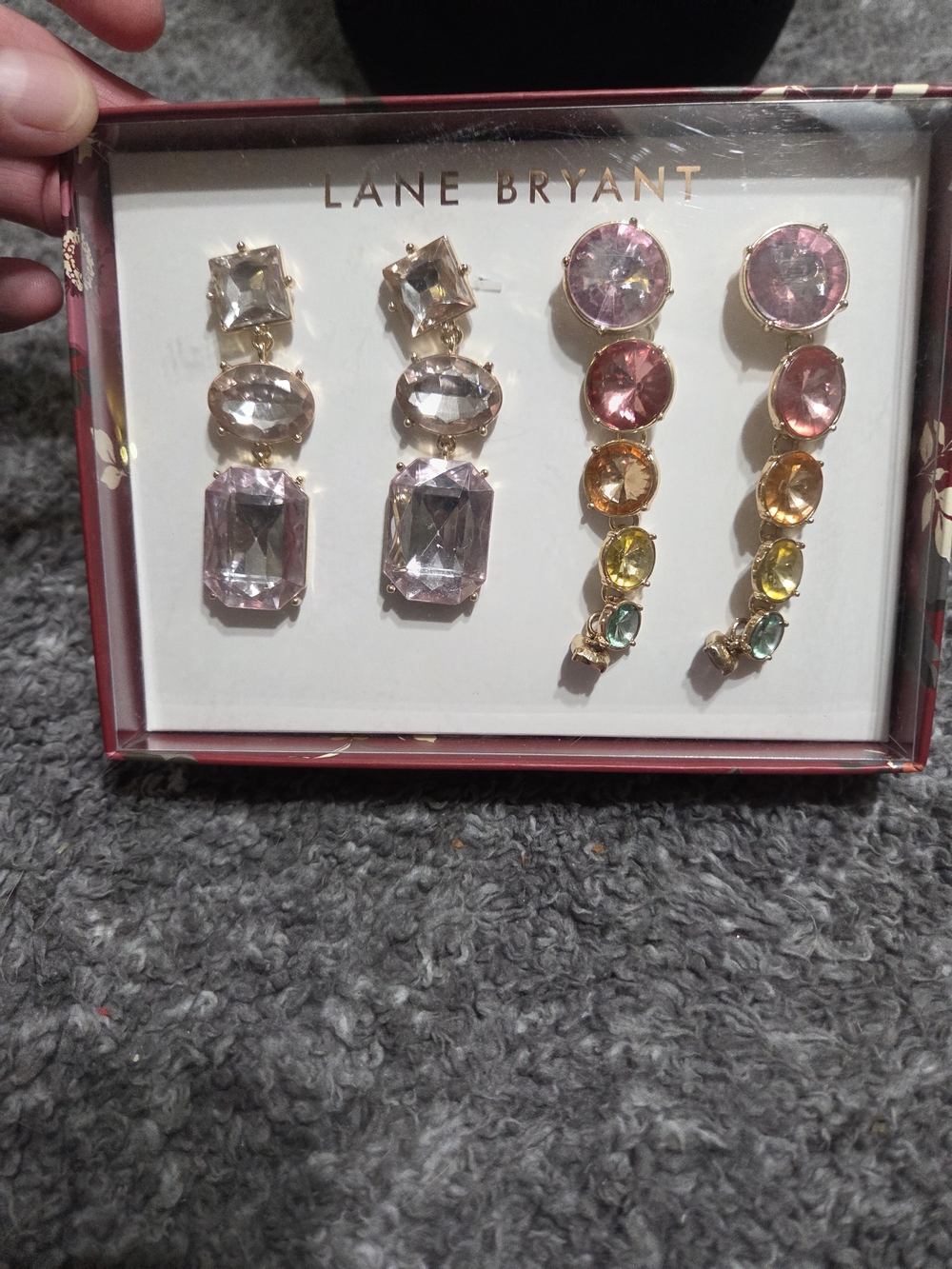 Lane Bryant Pink and Multicolor Gem Drop Earring Set
